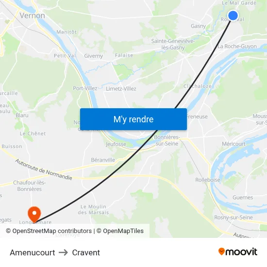 Amenucourt to Cravent map