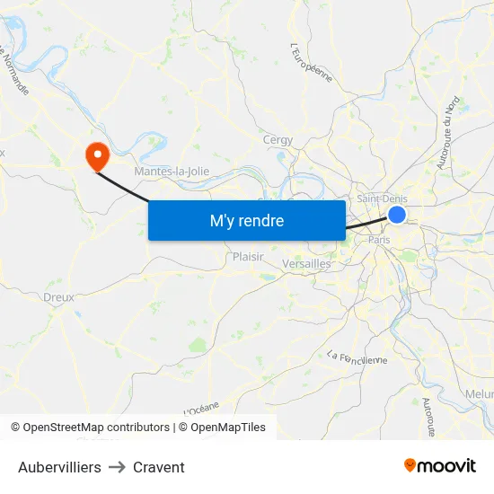Aubervilliers to Cravent map