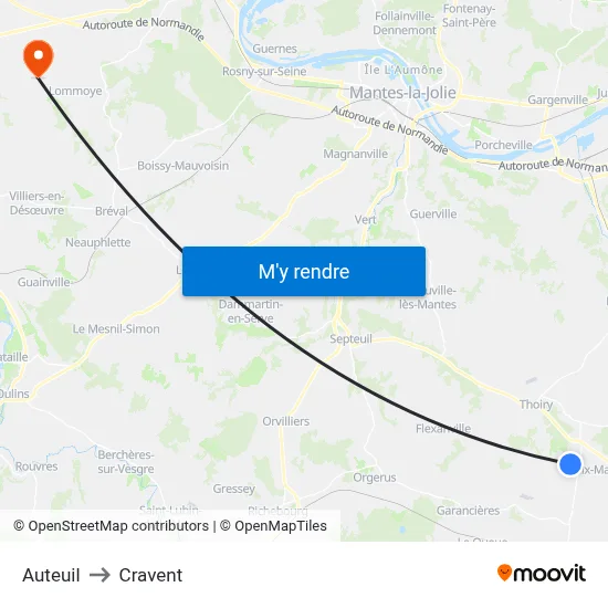 Auteuil to Cravent map