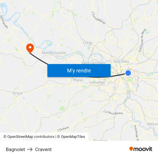 Bagnolet to Cravent map