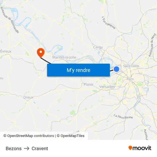 Bezons to Cravent map