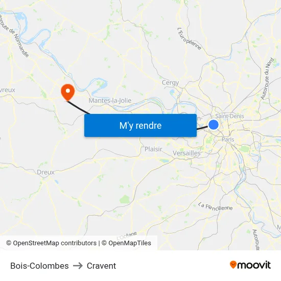 Bois-Colombes to Cravent map