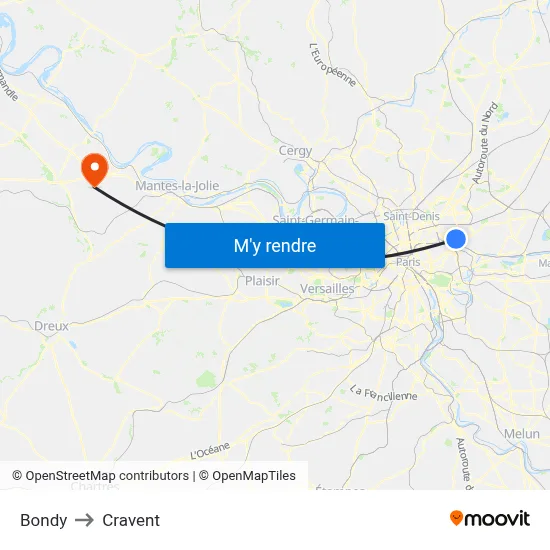 Bondy to Cravent map