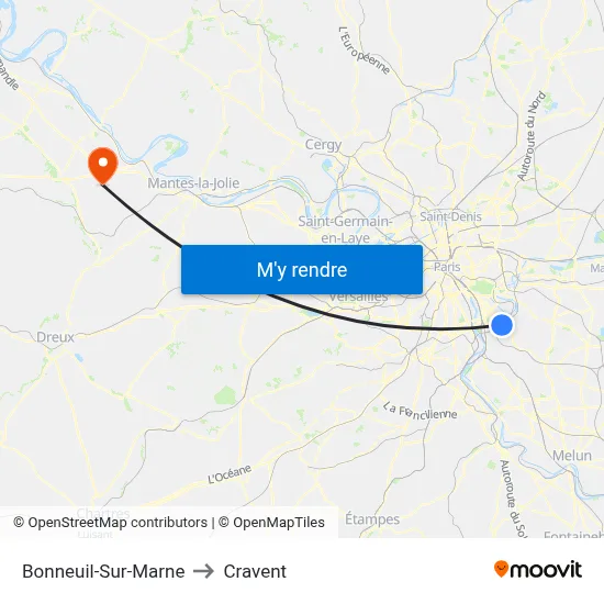 Bonneuil-Sur-Marne to Cravent map