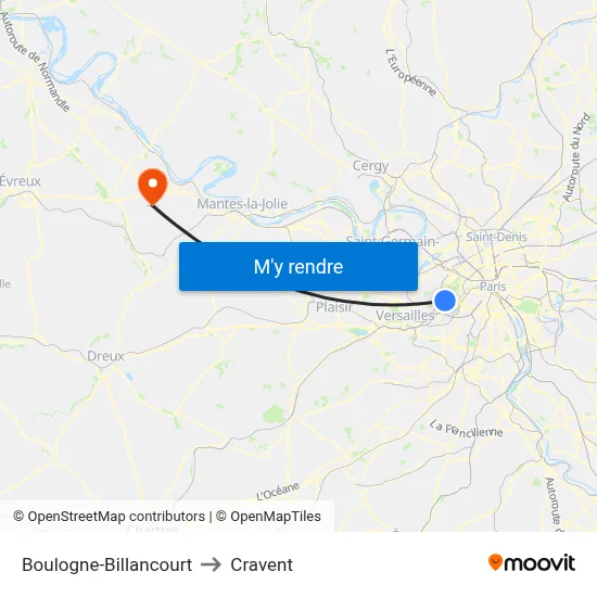Boulogne-Billancourt to Cravent map
