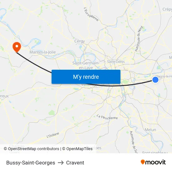 Bussy-Saint-Georges to Cravent map