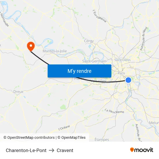 Charenton-Le-Pont to Cravent map