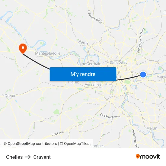 Chelles to Cravent map