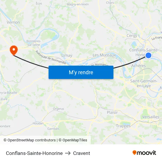 Conflans-Sainte-Honorine to Cravent map