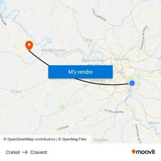 Creteil to Cravent map