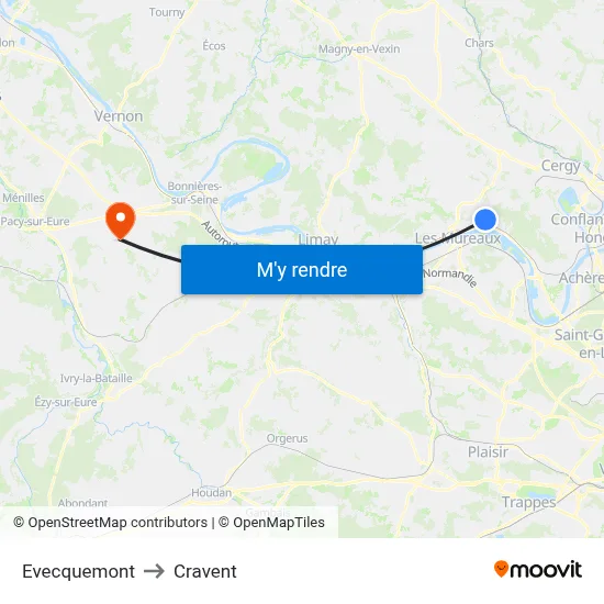 Evecquemont to Cravent map