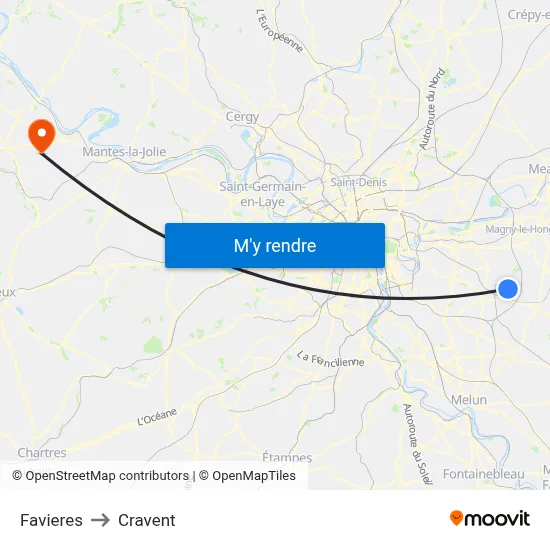 Favieres to Cravent map