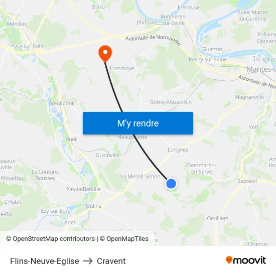 Flins-Neuve-Eglise to Cravent map