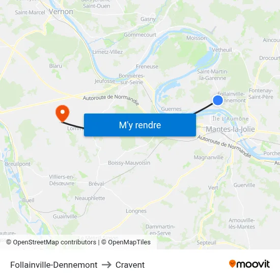 Follainville-Dennemont to Cravent map