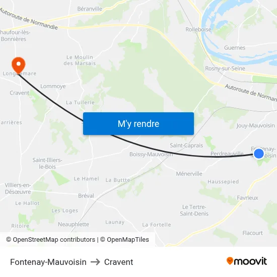 Fontenay-Mauvoisin to Cravent map