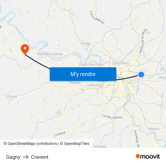 Gagny to Cravent map