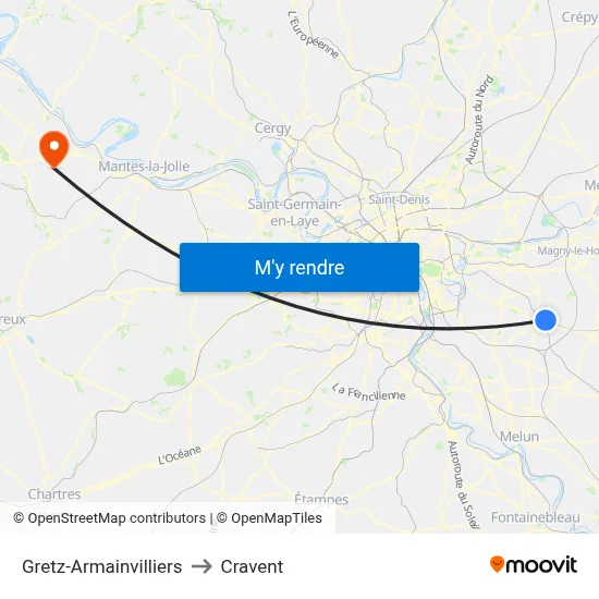 Gretz-Armainvilliers to Cravent map