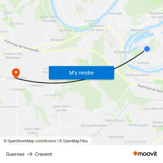 Guernes to Cravent map