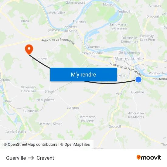Guerville to Cravent map