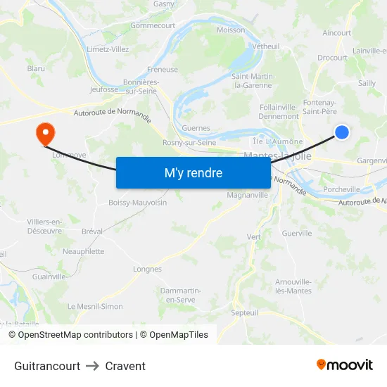 Guitrancourt to Cravent map