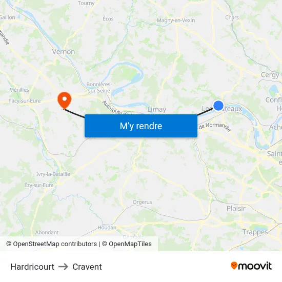 Hardricourt to Cravent map
