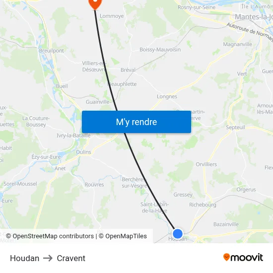 Houdan to Cravent map