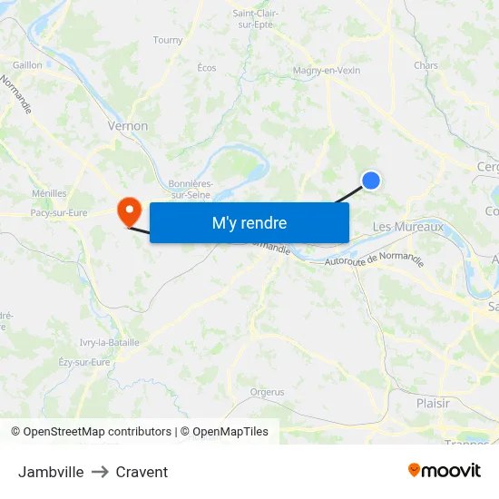 Jambville to Cravent map