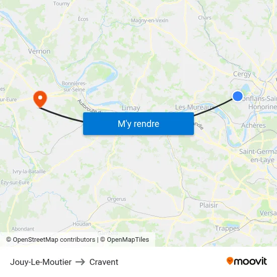 Jouy-Le-Moutier to Cravent map