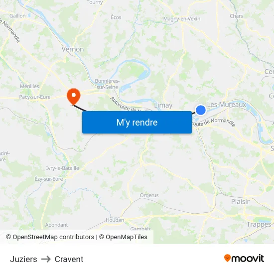 Juziers to Cravent map
