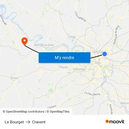 Le Bourget to Cravent map