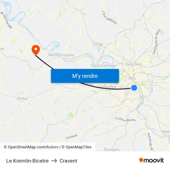 Le Kremlin-Bicetre to Cravent map