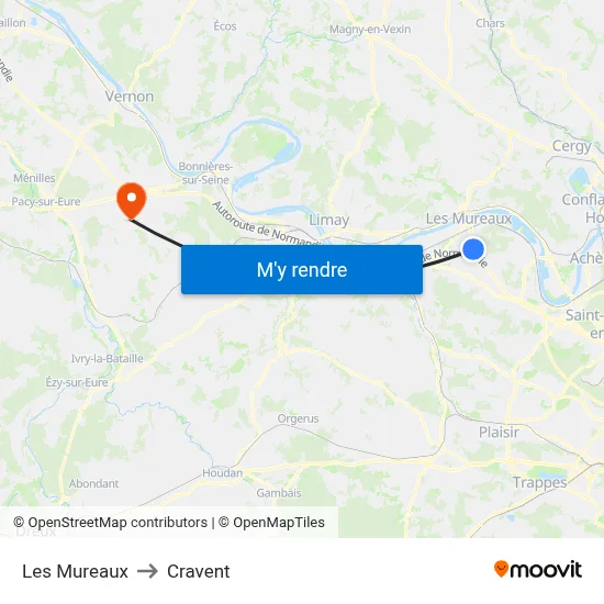 Les Mureaux to Cravent map