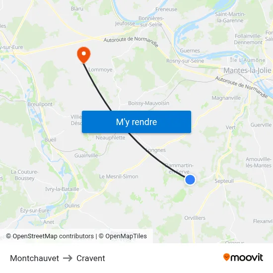 Montchauvet to Cravent map