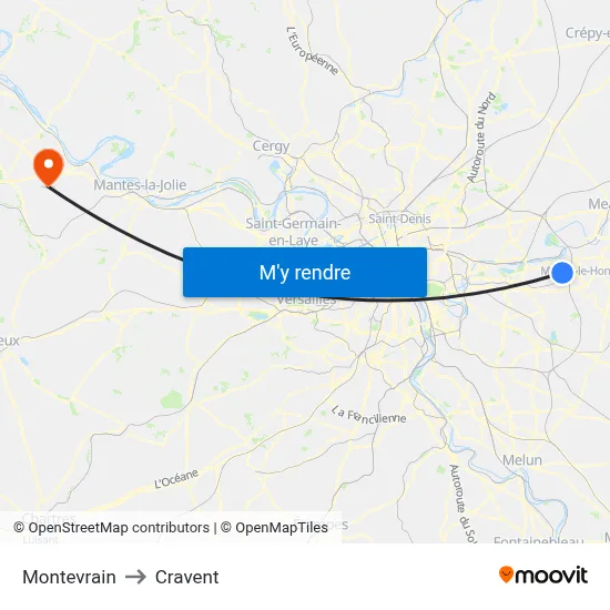 Montevrain to Cravent map