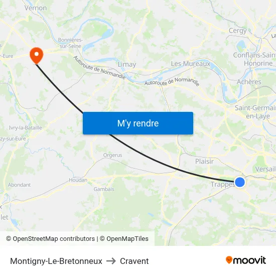 Montigny-Le-Bretonneux to Cravent map