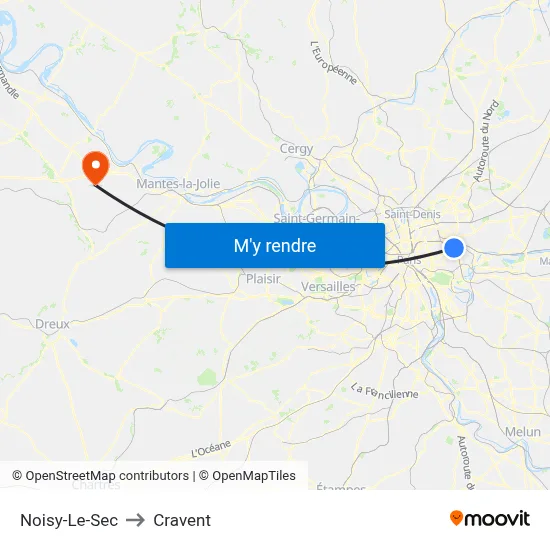Noisy-Le-Sec to Cravent map