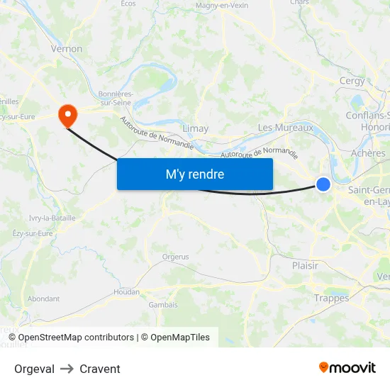 Orgeval to Cravent map