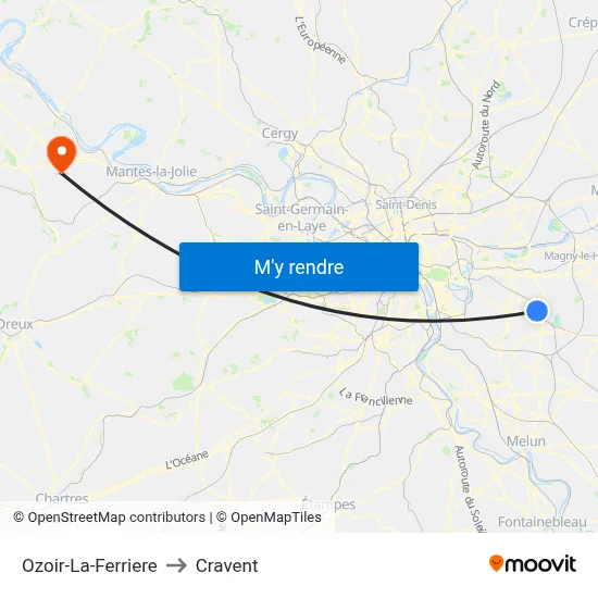 Ozoir-La-Ferriere to Cravent map