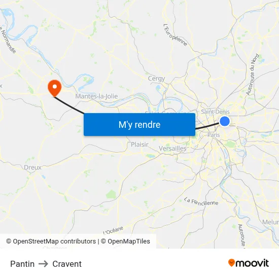 Pantin to Cravent map
