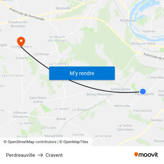 Perdreauville to Cravent map
