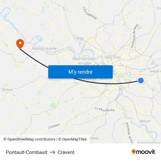 Pontault-Combault to Cravent map