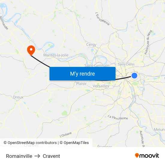 Romainville to Cravent map