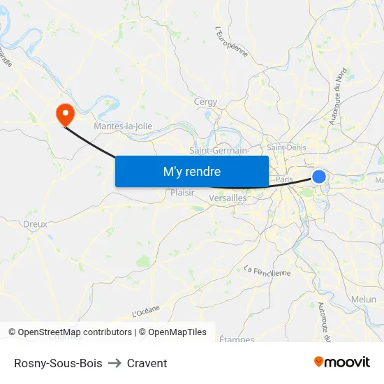 Rosny-Sous-Bois to Cravent map