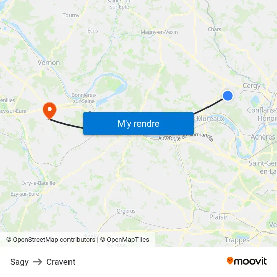 Sagy to Cravent map