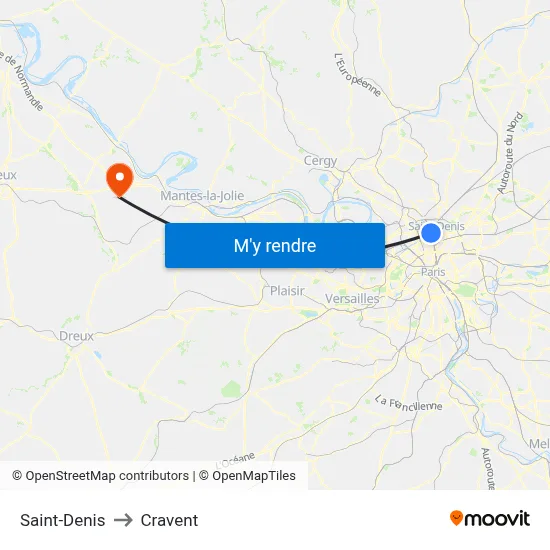 Saint-Denis to Cravent map