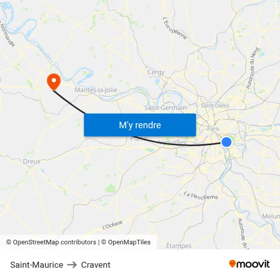Saint-Maurice to Cravent map
