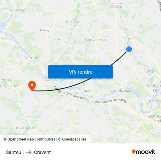 Santeuil to Cravent map