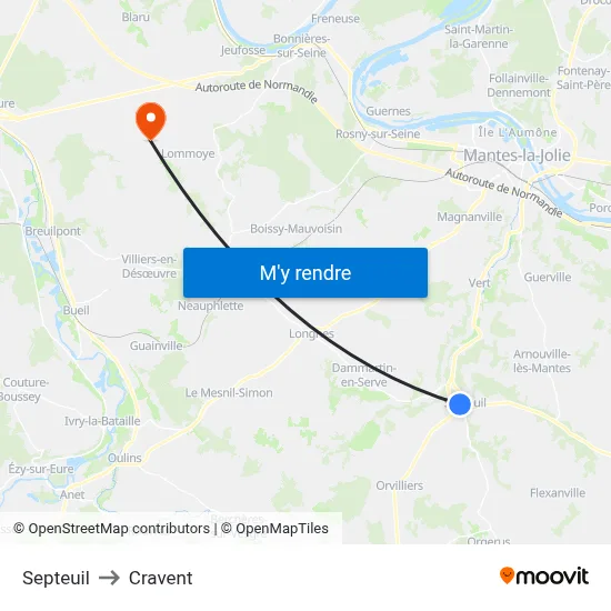 Septeuil to Cravent map