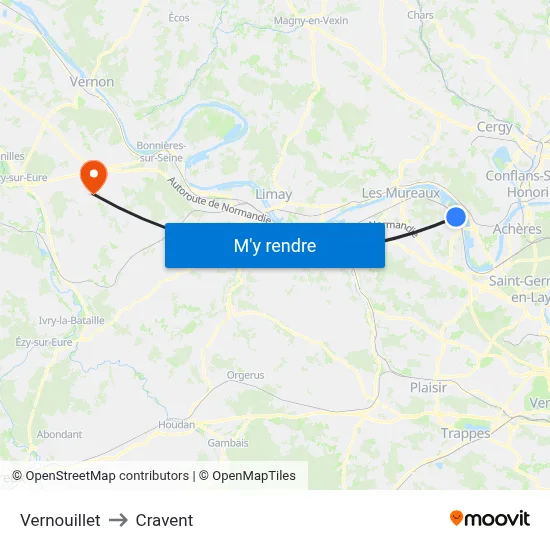 Vernouillet to Cravent map