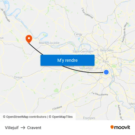 Villejuif to Cravent map